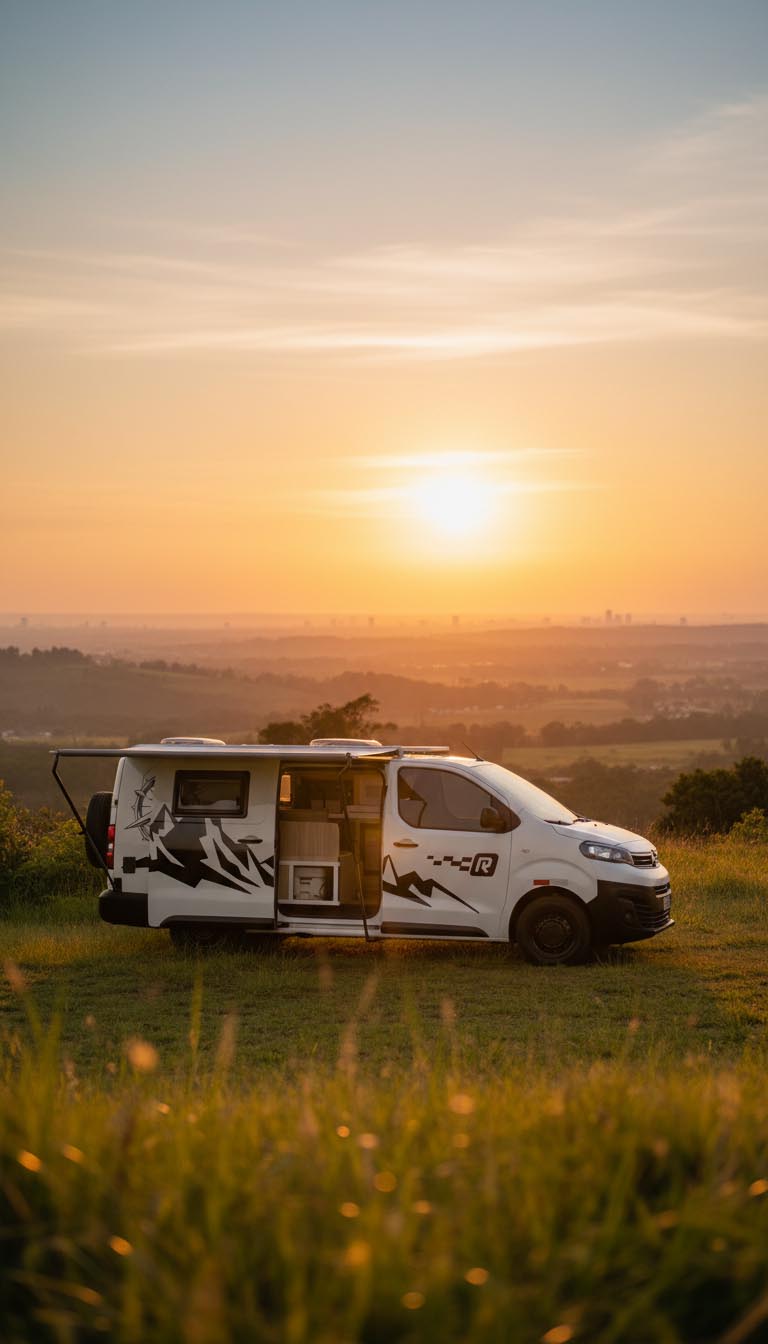 Motorhome ao p&ocirc;r do sol